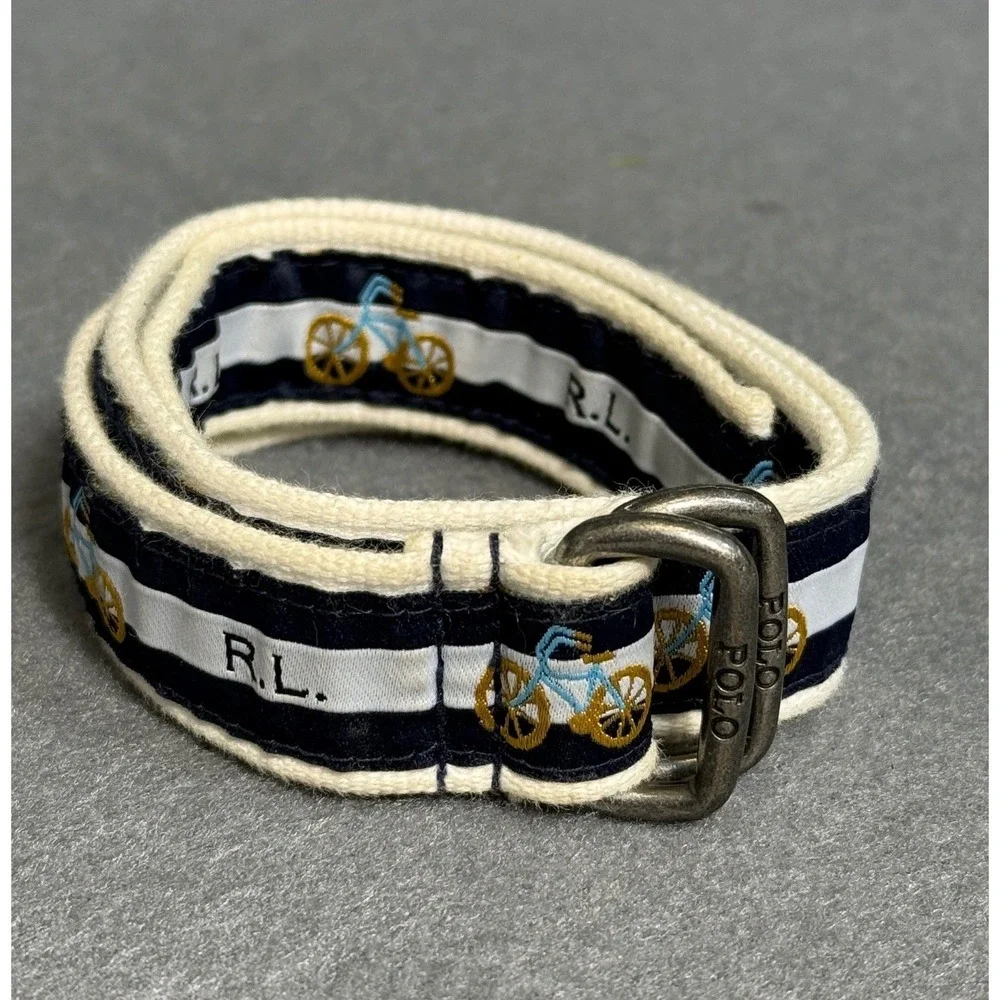 Ralph Lauren Polo RL Toddler Belt Striped Bicycle Print D Ring Buckle 2t-4t